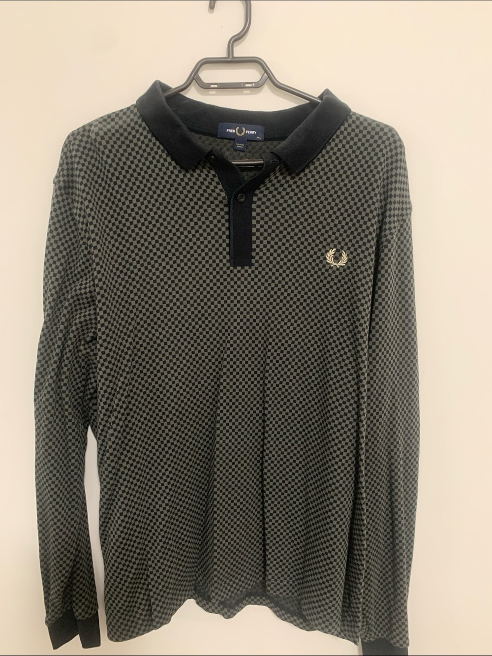 Fred Perry Long Sleeve Polo — Black and Gray Micro-Check - Picture 1 of 4